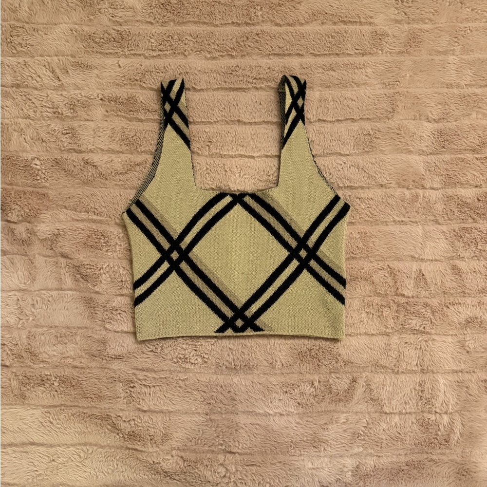 Missguided Tan and Black Plaid Crop Top